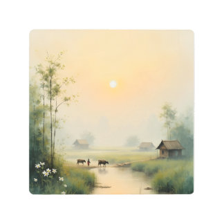 Vietnamese Morning Mist Village Watercolor Art