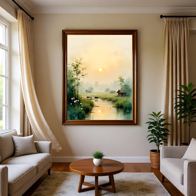 Vietnamese Morning Mist Village Watercolor Art Cloth Napkin (Creator Uploaded)