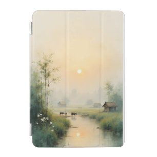 Vietnamese Morning Mist Village Watercolor Art iPad Mini Cover