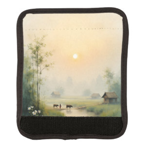 Vietnamese Morning Mist Village Watercolor Art Luggage Handle Wrap