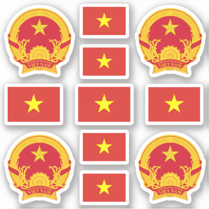 Vietnamese national symbols /coat of arms and flag sticker Zazzle