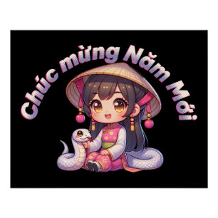 Vietnamese New Year Girl & Snake Poster