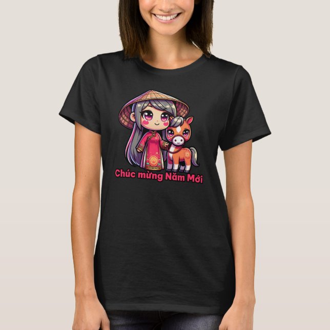 Vietnamese New Year Girl & Snake T-Shirt (Front)