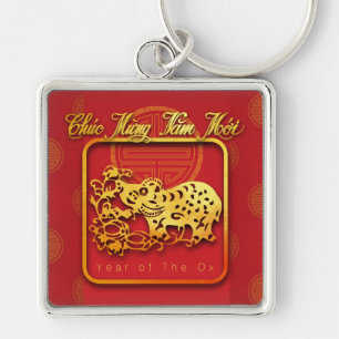 Vietnamese New Year OX paper-cut MSqK Keychain