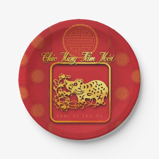 Vietnamese New Year OX paper-cut PP Paper Plates (Front)