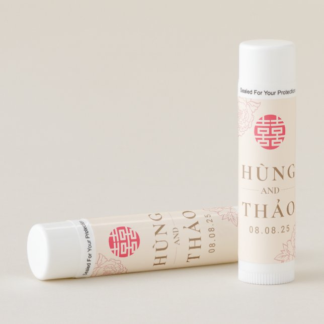 Vietnamese Peony Song Hy Wedding Lip Balm Favor (Front)