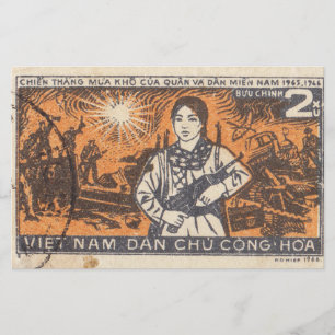Vietnamese postage stamp with an armed girl 1966 stationery