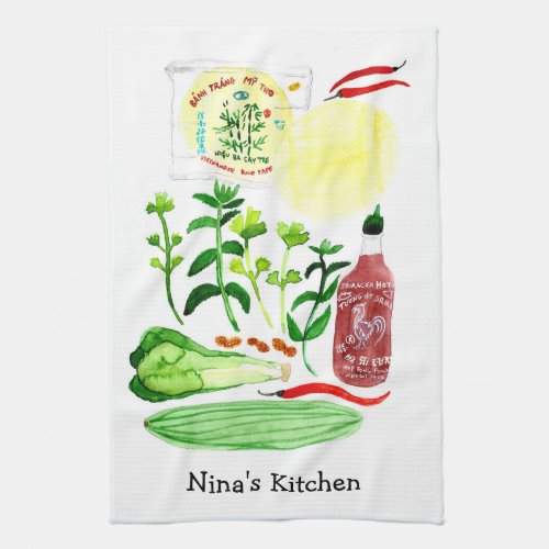 Vietnamese Rice Paper Roll Food Watercolor CUSTOM Kitchen Towel