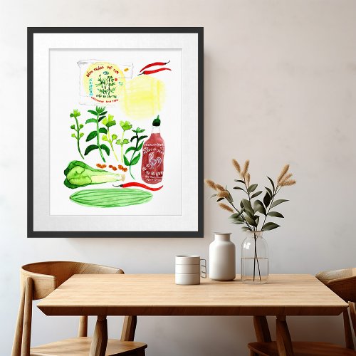 Vietnamese Rice Paper Rolls Recipe Watercolor Framed Art