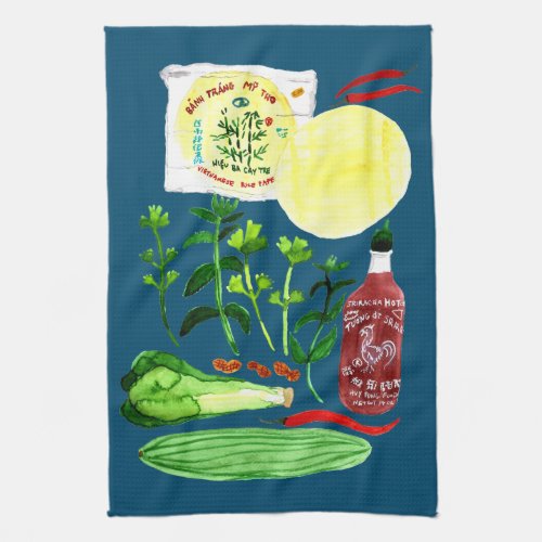 Vietnamese Rice Paper Rolls Recipe Watercolor Kitchen Towel