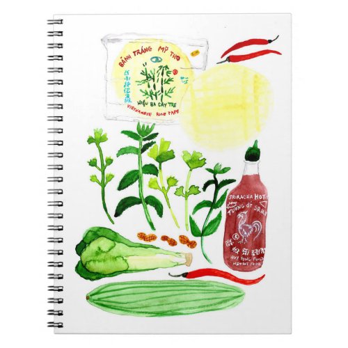 Vietnamese Rice Paper Rolls Recipe Watercolor Notebook