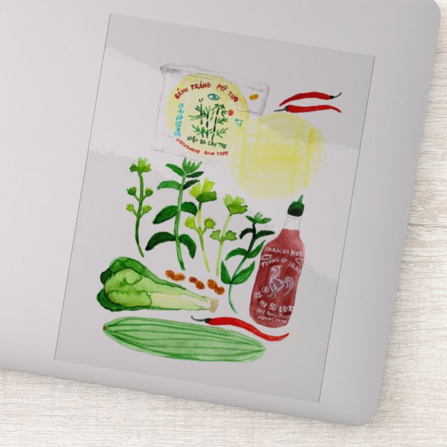 Vietnamese Rice Paper Rolls Recipe Watercolor Sticker (Detail)