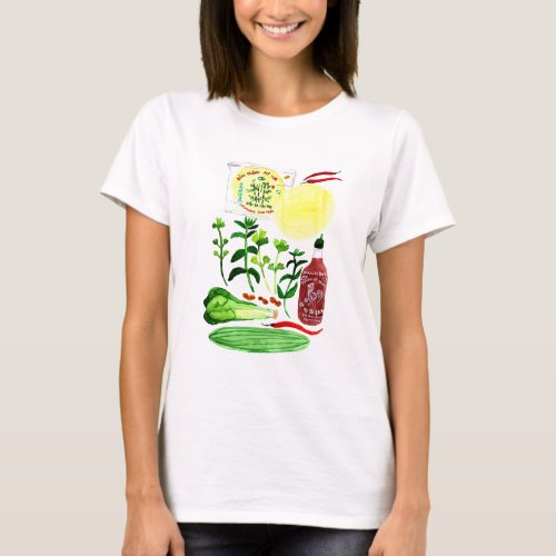 Vietnamese Rice Paper Rolls Recipe Watercolor T_Shirt