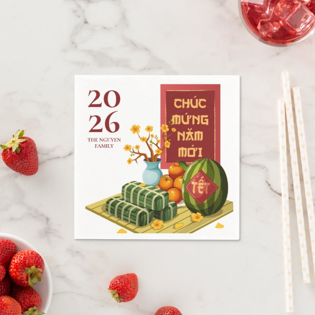 Vietnamese Tet 2026 with Symbolic Fruits & Flowers Napkins (Insitu)