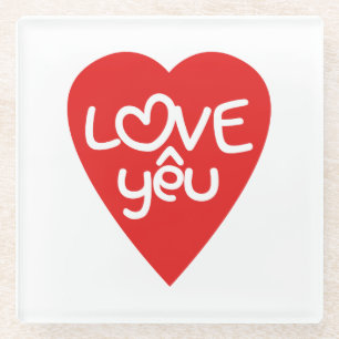 Vietnamese Valentine ♥ Love Yêu ♥ Asian Wordplay Glass Coaster