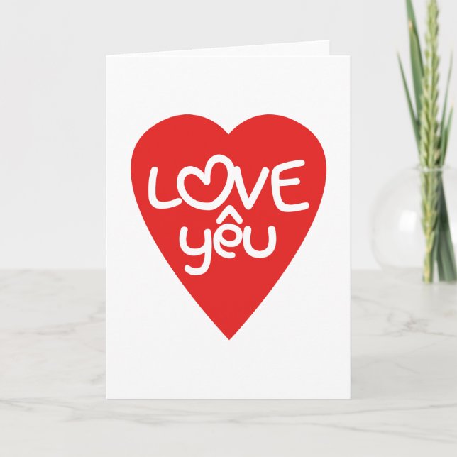 Vietnamese Valentine ♥ Love Yêu ♥ Asian Wordplay Holiday Card (Front)