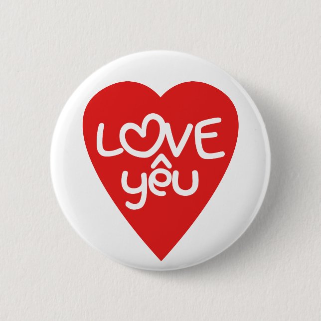 Vietnamese Valentine ♥ Love Yêu ♥ Asian Wordplay Pinback Button (Front)