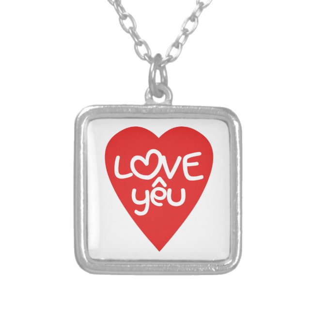 Vietnamese Valentine ♥ Love Yêu ♥ Asian Wordplay Silver Plated Necklace (Front)