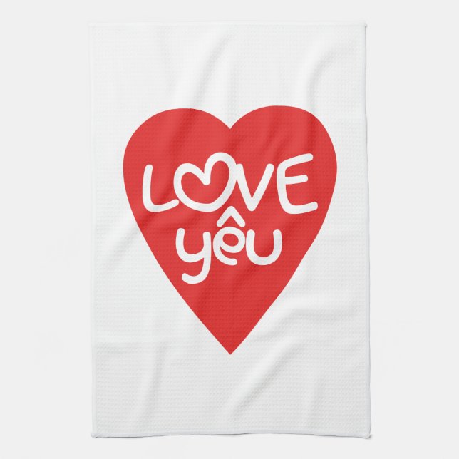 Vietnamese Valentine ♥ Love Yêu ♥ Asian Wordplay Towel (Vertical)