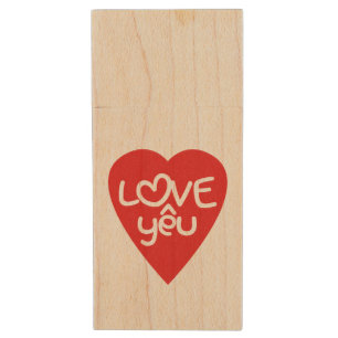 Vietnamese Valentine ♥ Love Yêu ♥ Asian Wordplay Wood Flash Drive