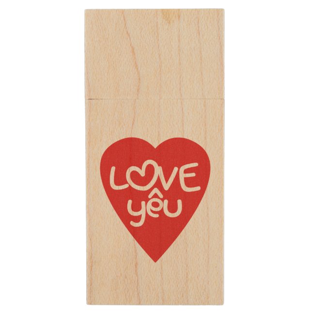 Vietnamese Valentine ♥ Love Yêu ♥ Asian Wordplay Wood Flash Drive (Front Vertical)