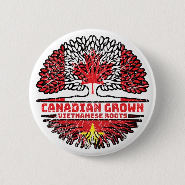 Vietnamese Vietnam Canadian Canada Tree Roots Flag Button (Front)