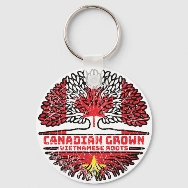 Vietnamese Vietnam Canadian Canada Tree Roots Flag Keychain (Front)