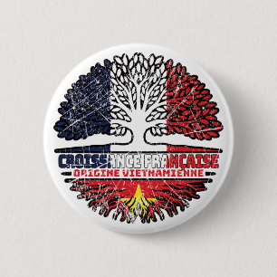 Vietnamese Vietnam French France Tree Roots Flag Button