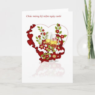 Vietnamese Wedding Anniversary With Champagne Card
