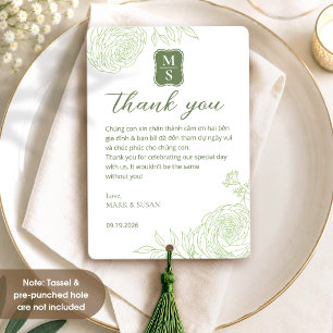 Vietnamese Wedding Ranunculus Green Thank You Card