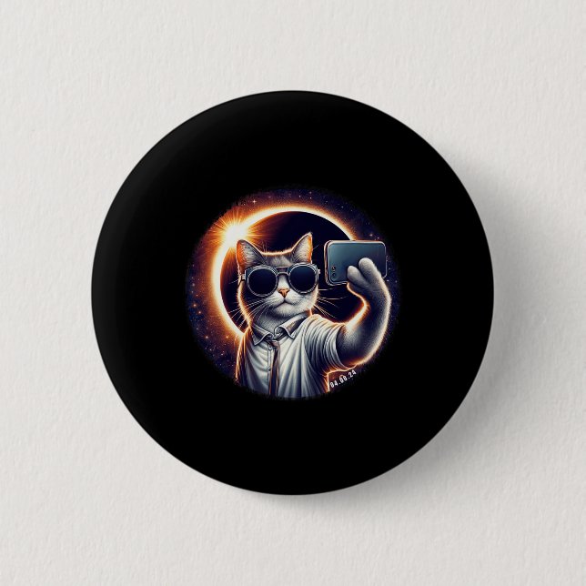 View American Totality 2024 Funny Selfie Cat Solar Button (Front)