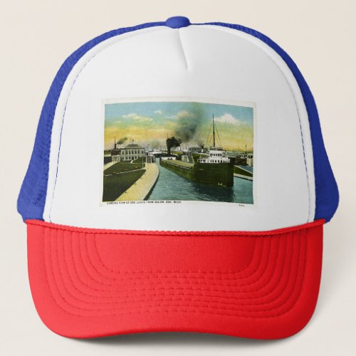 View Below the Soo Soo Locks Michigan T_Shirt Trucker Hat