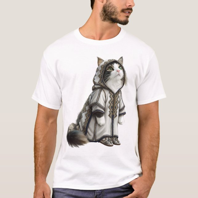 View Cat in Authentic Embroidered Selham T-Shirt (Front)
