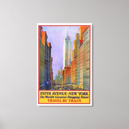 View Fifth Avenue New York vintage travel poster Canvas Print