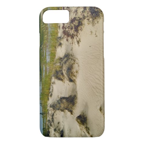 View from a sandy hilltop of lakes and hills on iPhone 87 case