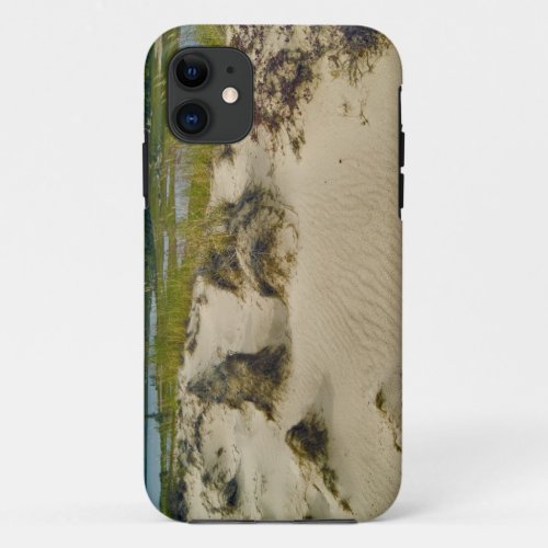 View from a sandy hilltop of lakes and hills on iPhone 11 case