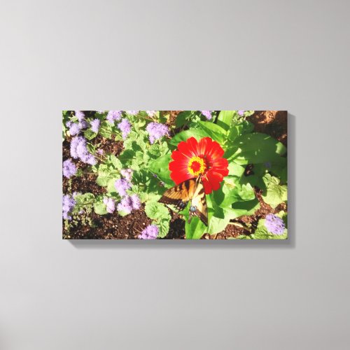 View from Above _ Butterfly in Flower Garden Canvas Print