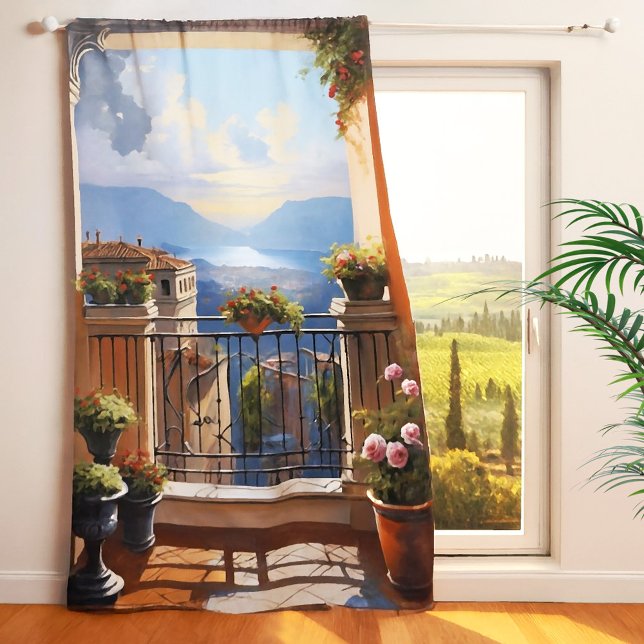 View From an Italian Balcony Artistic  Blackout Curtains (Curtain featuring a painting of a romantic view from an Italian balcony an a sunny day.)