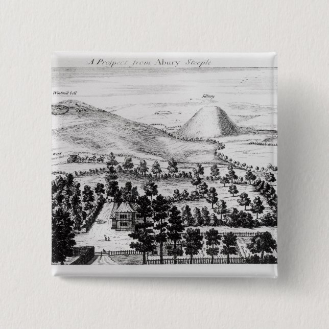View from Avebury steeple of Silbury Hill Pinback Button (Front)