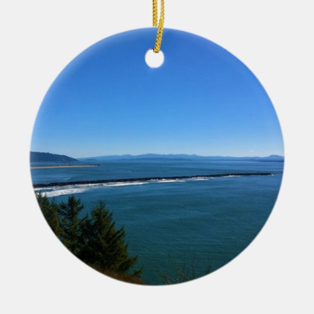 View from Cape Disappointment Lighthouse, WA Ceramic Ornament (Front)