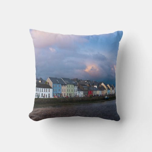 View from Claddagh of The Long Walk and Old Quays Throw Pillow