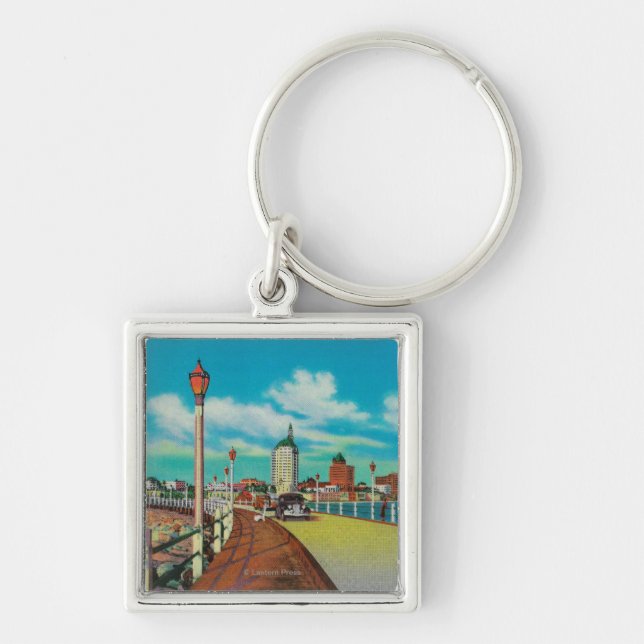 View From Rainbow Pier, Long Beach Keychain (Front)