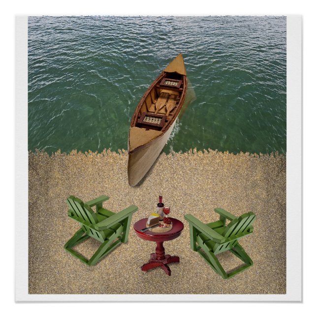 View from the beach with wine and cheese delights poster (Front)