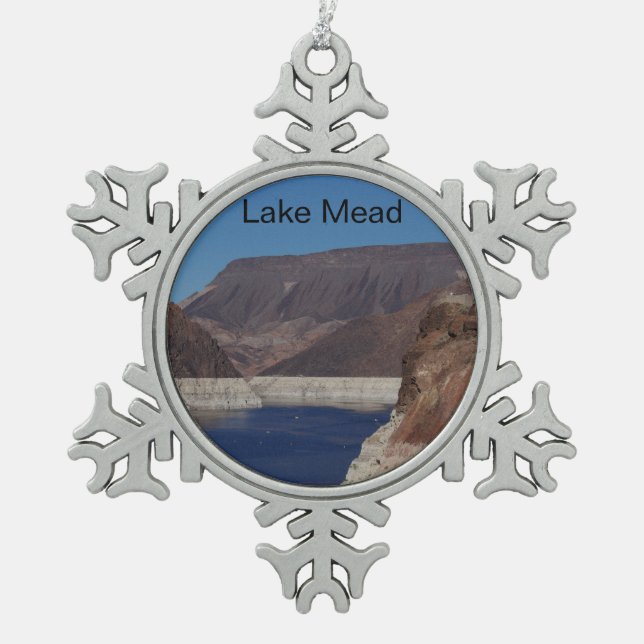 View from the Hoover Dam 2016 Snowflake Pewter Christmas Ornament (Front)