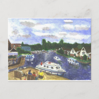 View from Wroxham Bridge Norfolk Broads Postcard