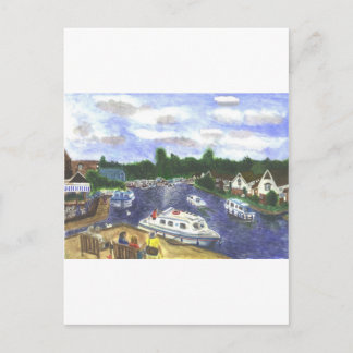 View from Wroxham Bridge Norfolk Broads Postcard