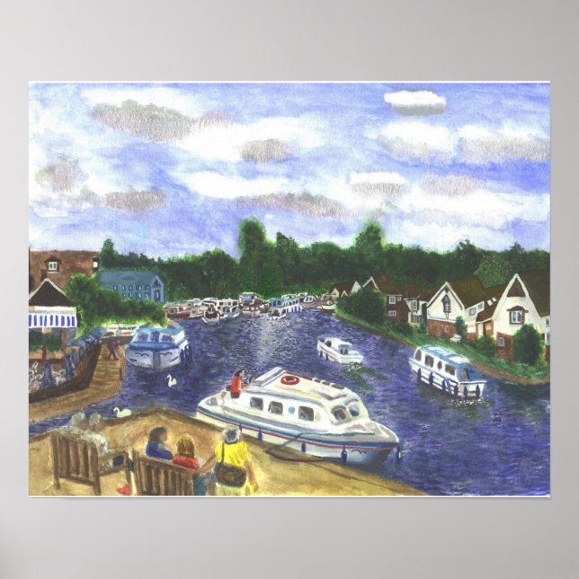 View from Wroxham Bridge Norfolk Broads Poster (Front)
