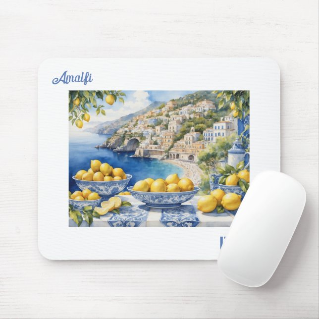 View Italian Amalfi Coast blue white tiles lemons  Mouse Pad (With Mouse)