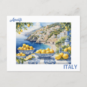 View Italian Amalfi Coast blue white tiles lemons Postcard