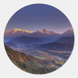 View Landscape : HIMALAYA POKHARA NEPAL Classic Round Sticker